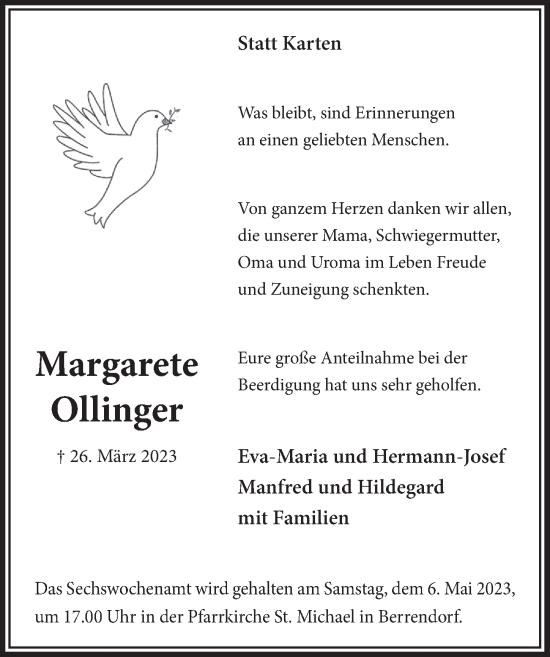 Anzeige von Margarete Ollinger von  Werbepost 