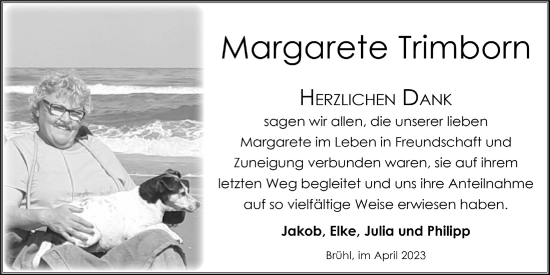 Anzeige von Margarete Trimborn von  Schlossbote/Werbekurier 