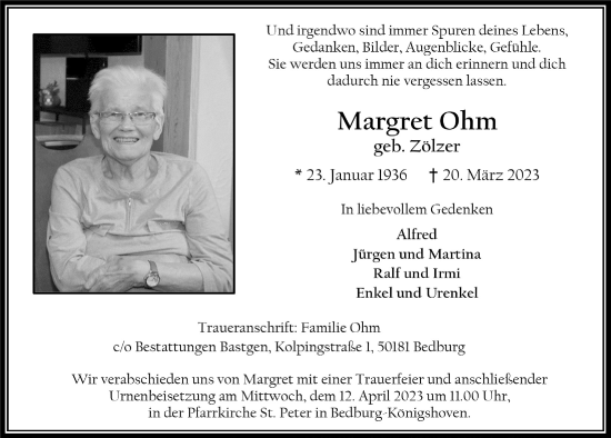 Anzeige von Margret Ohm von  Werbepost 