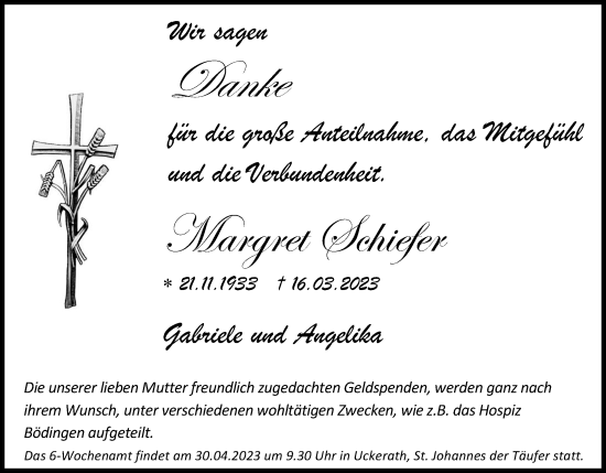 Anzeige von Margret Schiefer von Kölner Stadt-Anzeiger / Kölnische Rundschau / Express
