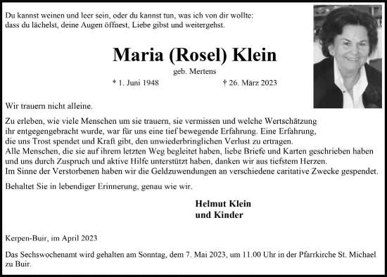 Anzeige von Maria Klein von  Werbepost 