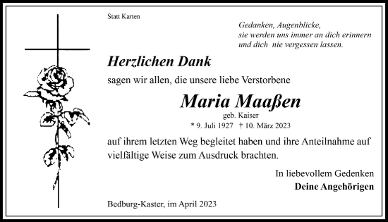 Anzeige von Maria Maaßen von  Werbepost 