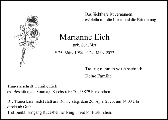 Anzeige von Marianne Eich von  Blickpunkt Euskirchen 