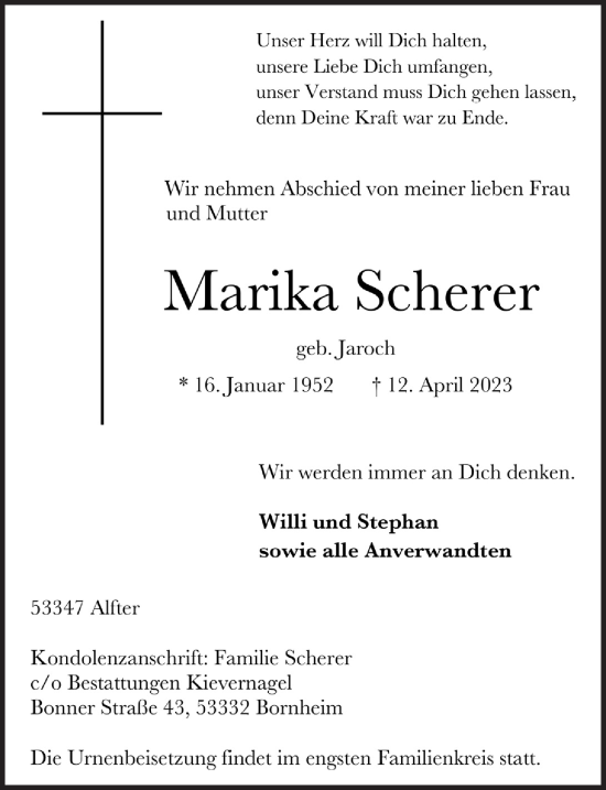 Anzeige von Marika Scherer von  Schaufenster/Blickpunkt 