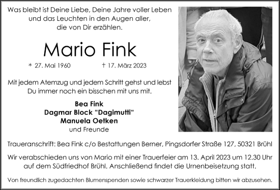 Anzeige von Mario Fink von  Schlossbote/Werbekurier 