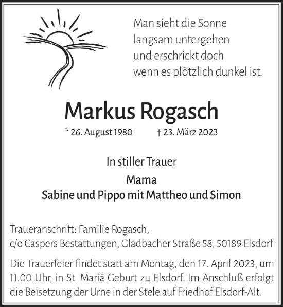 Anzeige von Markus Rogasch von  Werbepost 