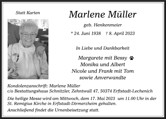 Anzeige von Marlene Müller von  Werbepost 