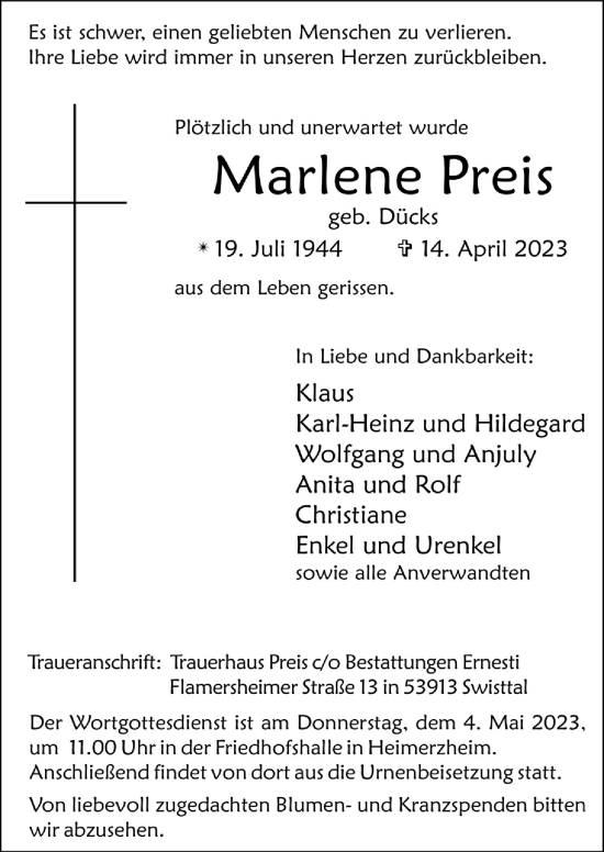 Anzeige von Marlene Preis von  Schaufenster/Blickpunkt 