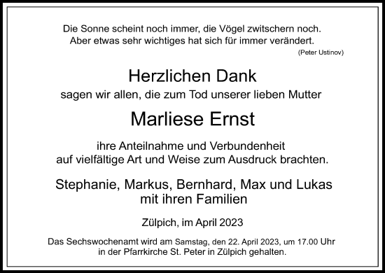 Anzeige von Marliese Ernst von Kölner Stadt-Anzeiger / Kölnische Rundschau / Express