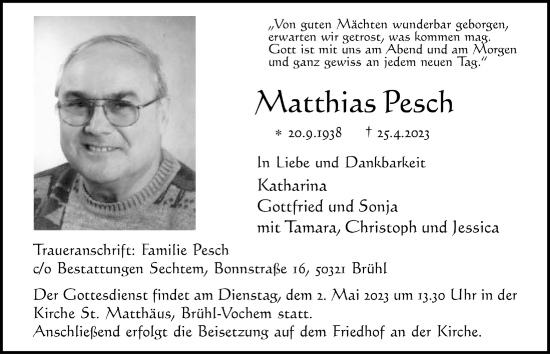 Anzeige von Matthias Pesch von  Schlossbote/Werbekurier 