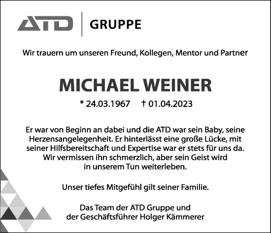 Anzeige von Michael Weiner von Kölner Stadt-Anzeiger / Kölnische Rundschau / Express