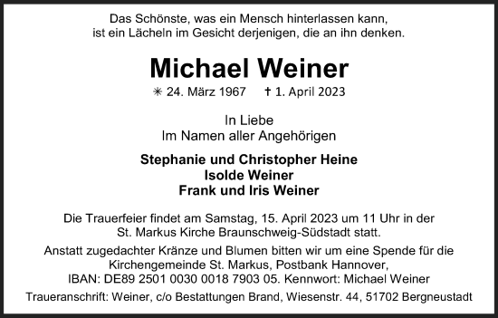 Anzeige von Michael Weiner von Kölner Stadt-Anzeiger / Kölnische Rundschau / Express