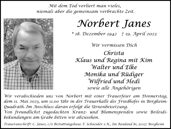 Anzeige von Norbert Janes von  Werbepost 