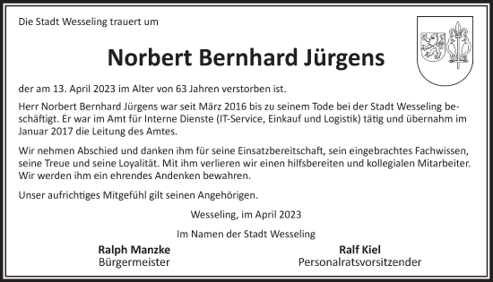 Anzeige von Norbert Bernhard Jürgens von  Schlossbote/Werbekurier 