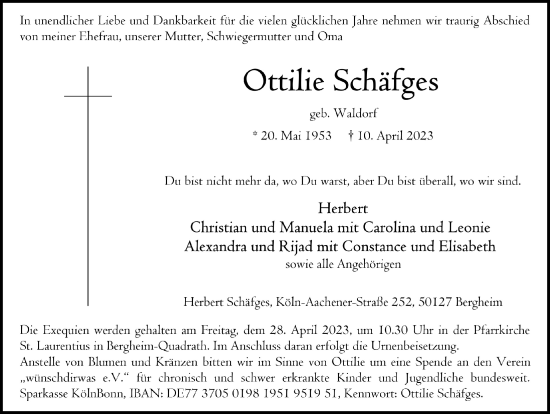 Anzeige von Ottilie Schäfges von  Werbepost 