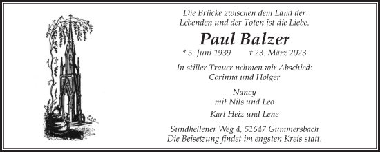 Anzeige von Paul Balzer von  Anzeigen Echo 