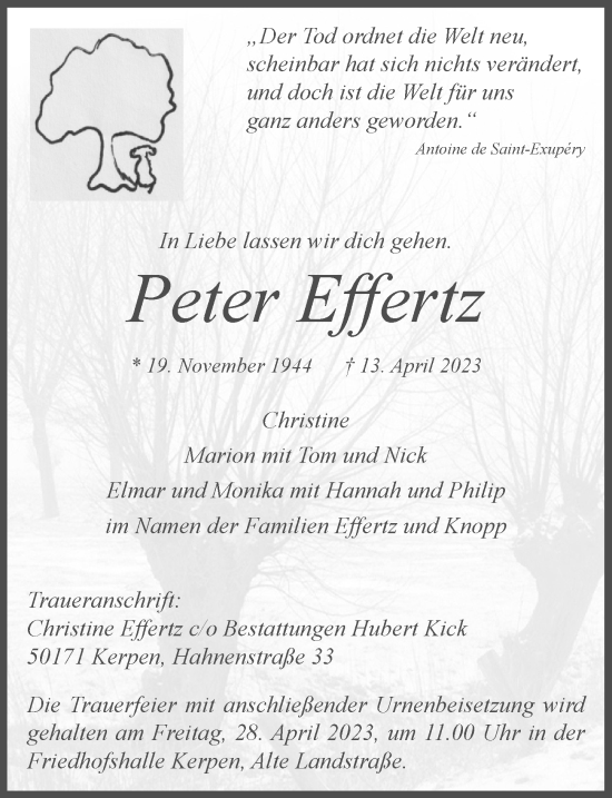 Traueranzeigen von Peter Effertz WirTrauern