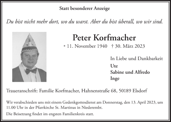 Anzeige von Peter Korfmacher von  Werbepost 