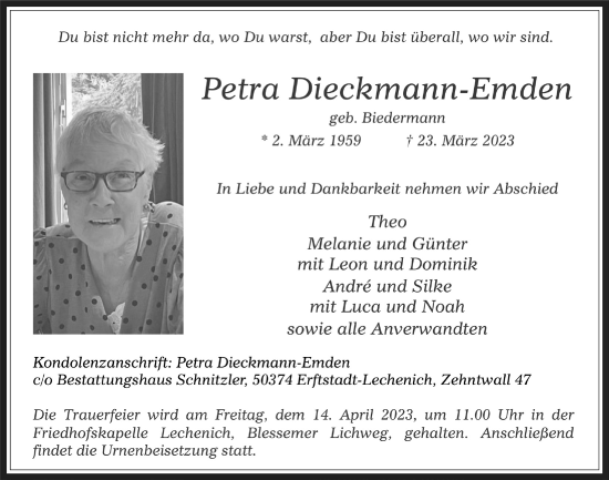 Anzeige von Petra Dieckmann-Emden von  Werbepost 
