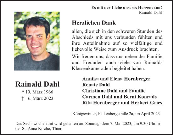 Anzeige von Rainald Dahl von Kölner Stadt-Anzeiger / Kölnische Rundschau / Express