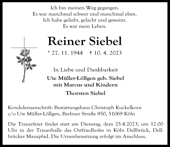 Anzeige von Reiner Siebel von Kölner Stadt-Anzeiger / Kölnische Rundschau / Express