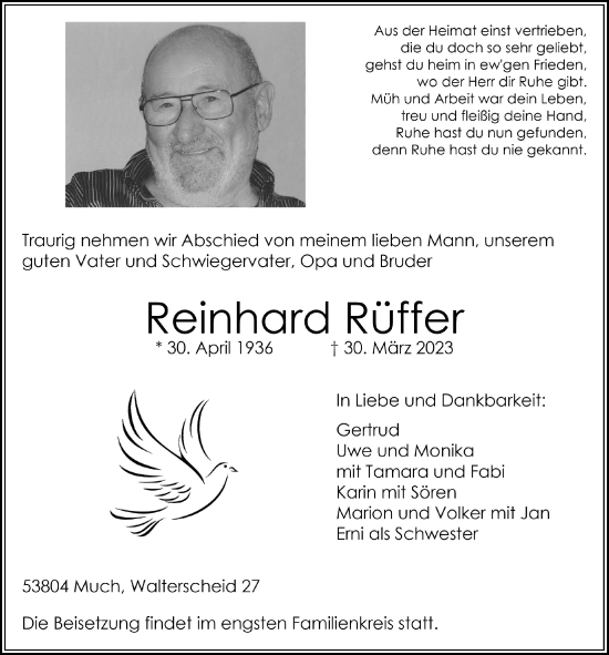 Anzeige von Reinhard Rüffer von  Extra Blatt 