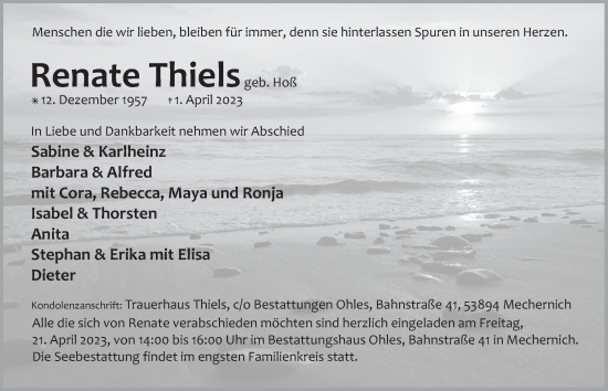 Anzeige von Renate Thiels von  Blickpunkt Euskirchen 