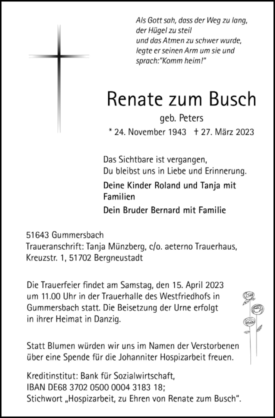 Anzeige von Renate zum Busch von  Anzeigen Echo 