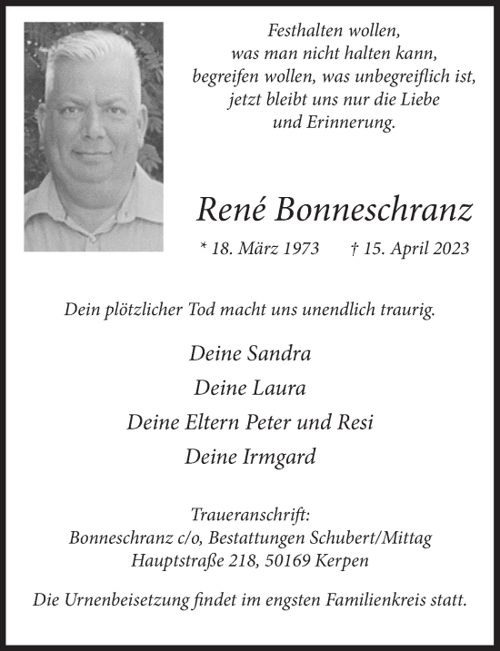 Anzeige von Rene Bonneschranz von  Werbepost 