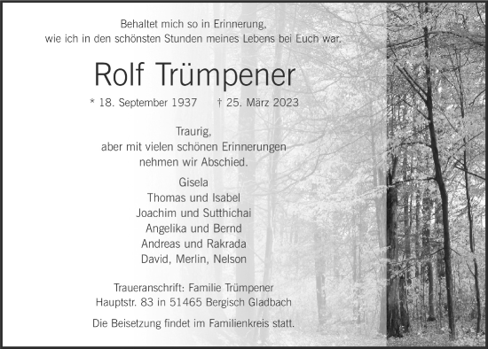 Anzeige von Rolf Trümpener von  Bergisches Handelsblatt 