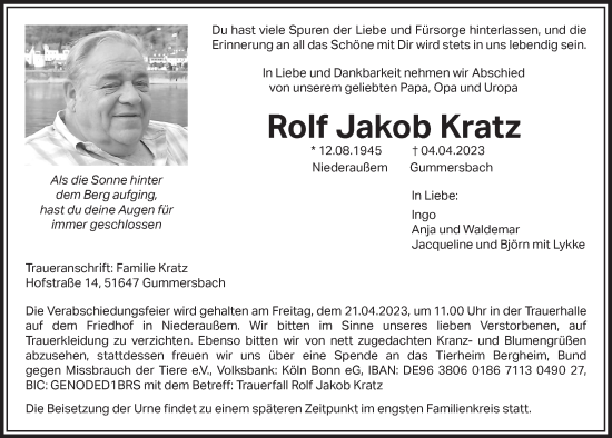 Anzeige von Rolf Jakob Kratz von  Werbepost 