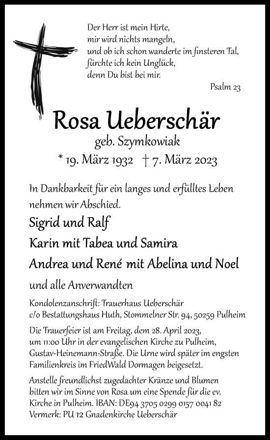 Anzeige von Rosa Ueberschär von  Wochenende 