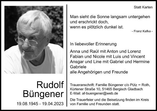 Anzeige von Rudolf Büngener von Kölner Stadt-Anzeiger / Kölnische Rundschau / Express