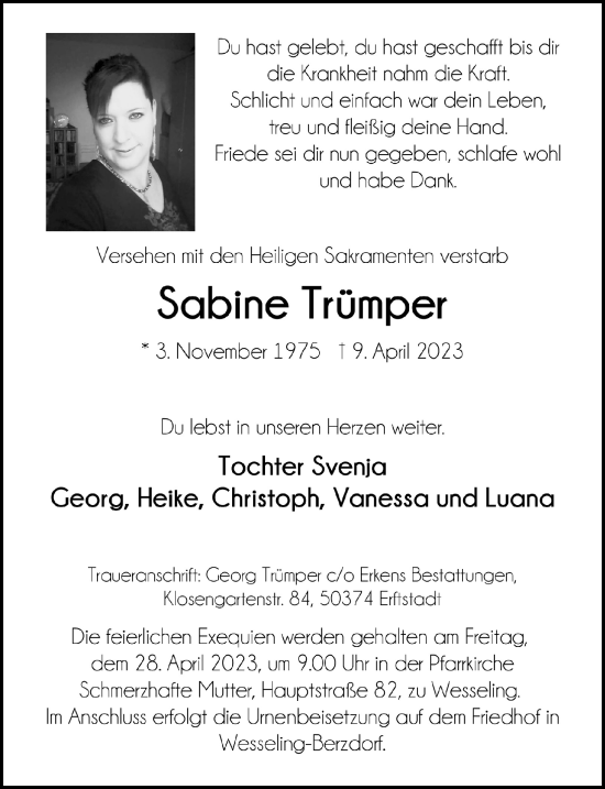 Anzeige von Sabine Trümper von  Schlossbote/Werbekurier 