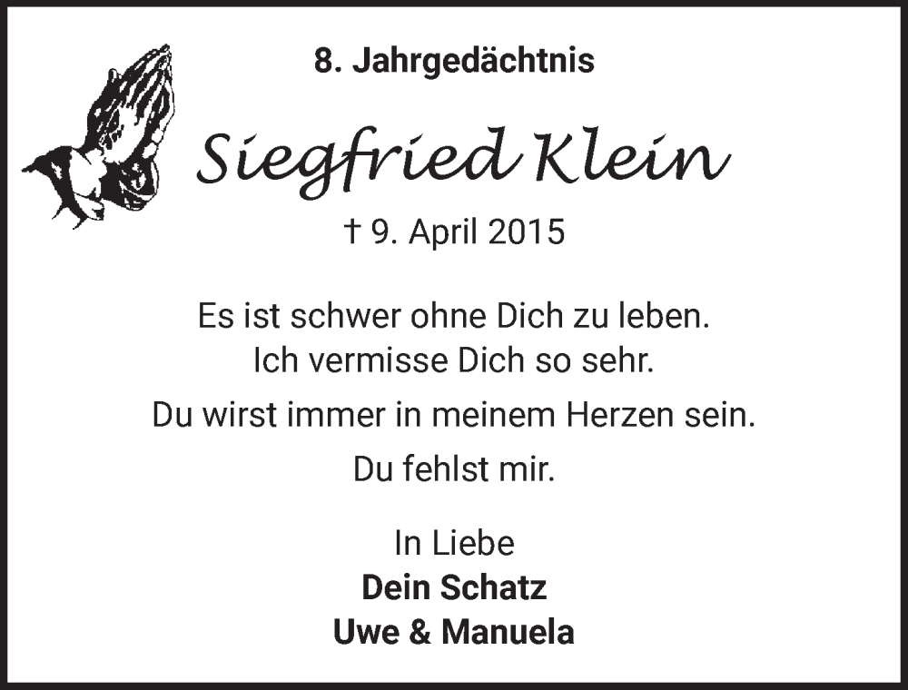  Traueranzeige für Siegfried Klein vom 18.07.2023 aus  EXPRESS - Die Woche 