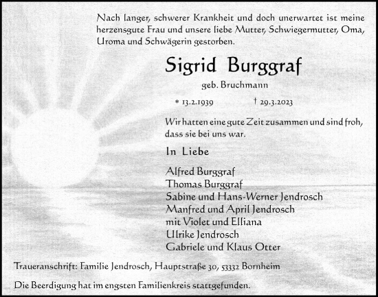 Anzeige von Sigrid Burggraf von  Schlossbote/Werbekurier 
