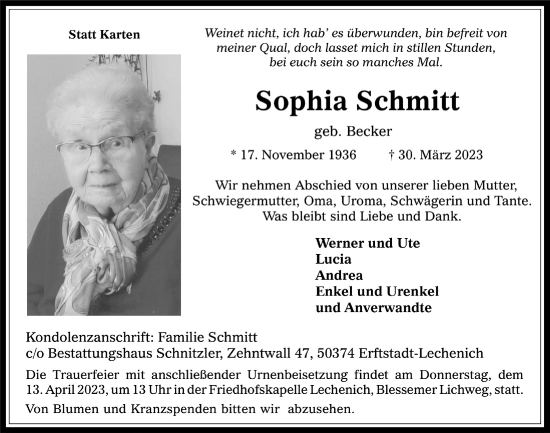 Anzeige von Sophia Schmitt von  Werbepost 