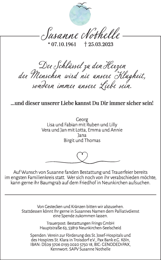 Anzeige von Susanne Nothelle von Kölner Stadt-Anzeiger / Kölnische Rundschau / Express