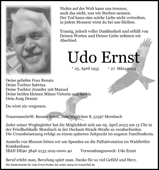 Anzeige von Udo Ernst von  Lokalanzeiger 