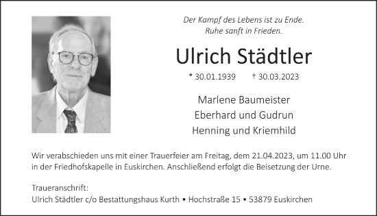 Anzeige von Ulrich Städtler von  Blickpunkt Euskirchen 
