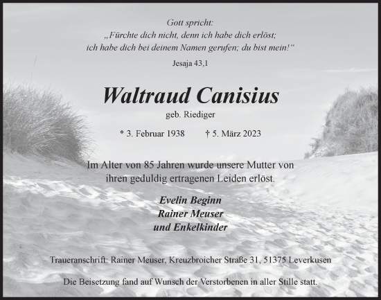 Anzeige von Waltraud Canisius von  Lokale Informationen 