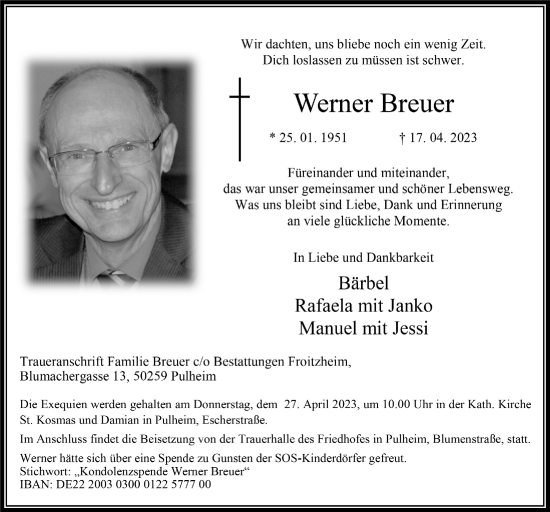 Anzeige von Werner Breuer von  Wochenende 