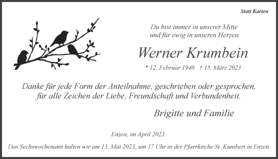 Anzeige von Werner Krumbein von  Blickpunkt Euskirchen 