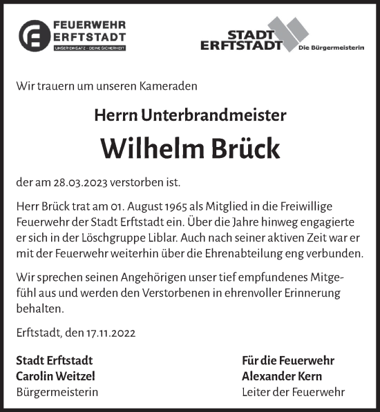 Anzeige von Wilhelm Brück von  Werbepost 
