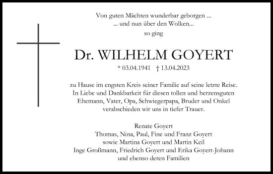 Anzeige von Wilhelm Goyert von Kölner Stadt-Anzeiger / Kölnische Rundschau / Express