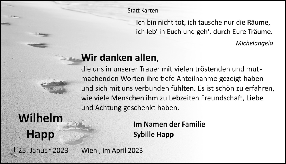  Traueranzeige für Wilhelm Happ vom 31.03.2023 aus  Anzeigen Echo 