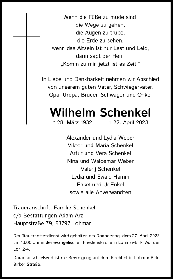 Anzeige von Wilhelm Schenkel von Kölner Stadt-Anzeiger / Kölnische Rundschau / Express
