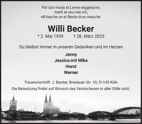 Anzeige von Willi Becker von  EXPRESS - Die Woche 