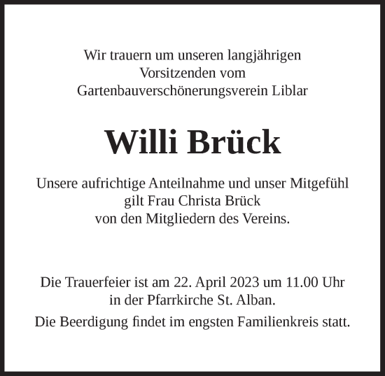 Anzeige von Willi Brück von  Werbepost 