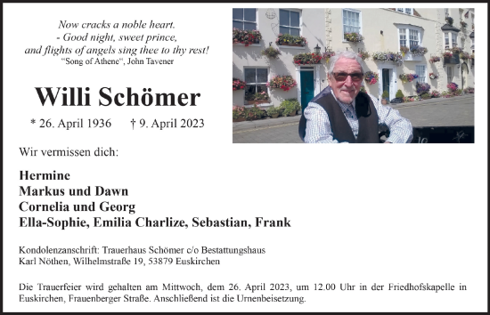 Anzeige von Willi Schömer von  Blickpunkt Euskirchen 